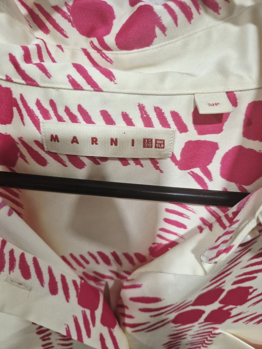 MARNI x UNIQLO Pink Beige Plaid Satin Oversized Button-Down Blouse - Picture 2 of 6
